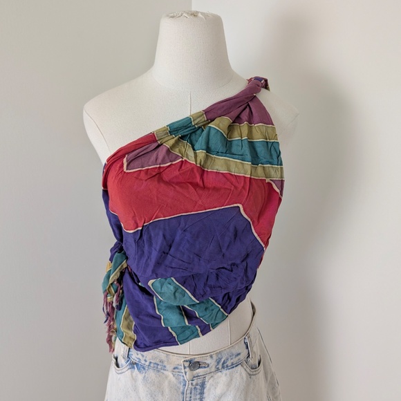 Indonesia Sarong Scarf Jewel Toned Rectangular Fringe Geometric - Picture 10 of 13